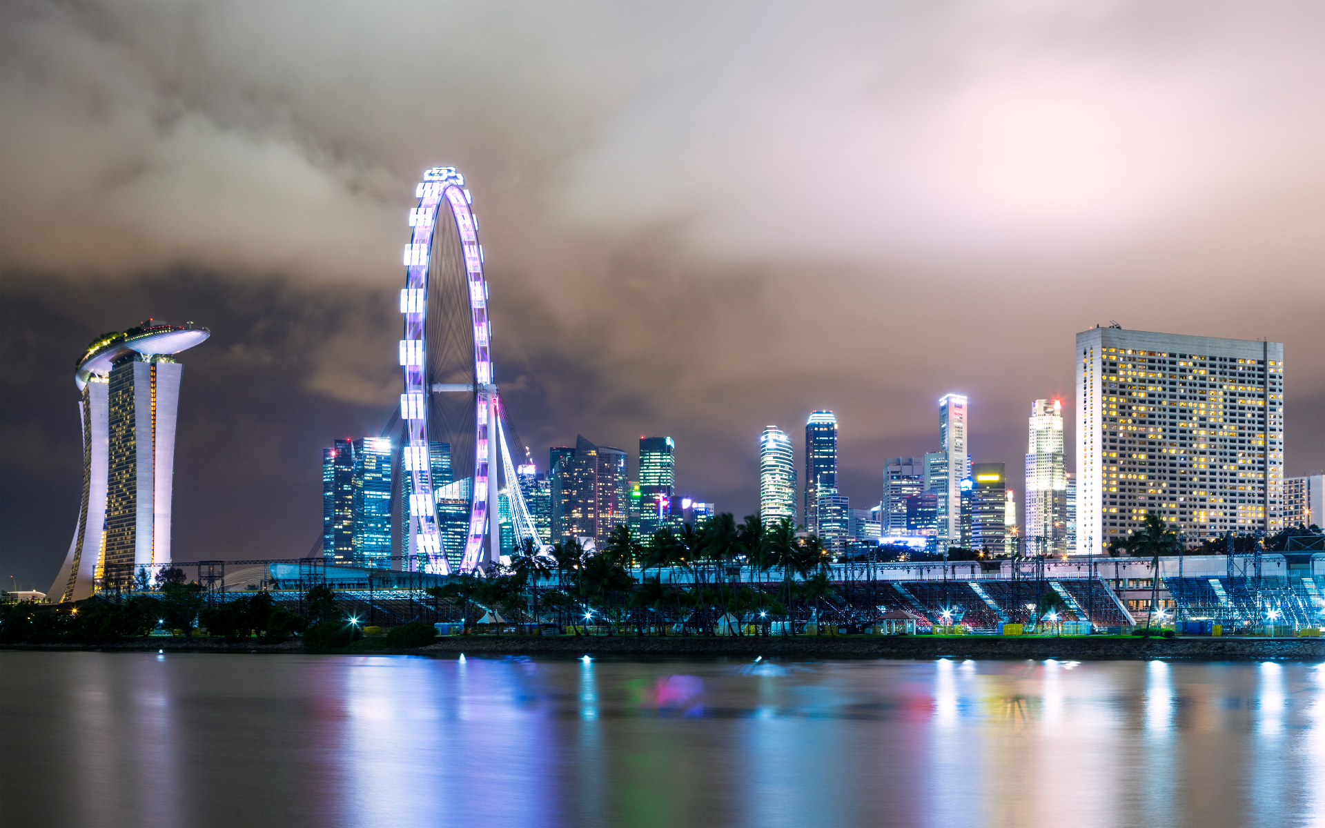 Singapore city skyline at night — Marina Bay business district